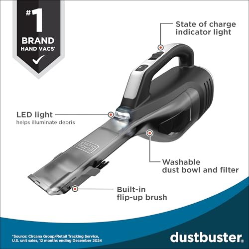BLACK+DECKER Dustbuster Reveal Handheld Vacuum Cordless, Car Vacuum Portable Cordless, LED Light, Long Run Time, Rechargeable Lightweight Dust Buster, Includes Crevice Tool, Charging Base (HLVD320B42) by BLACK+DECKER - Used condition - Image 3