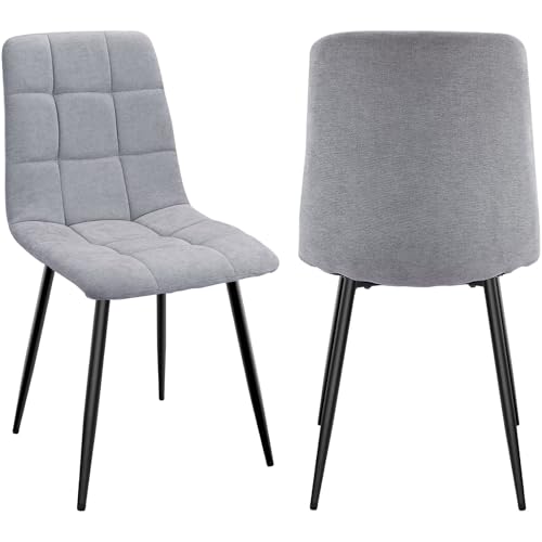 Image of JIJIAN Set of 2 Dining Chairs, Linen Kitchen and Living Room Chairs with Upholstered Seat Backrest and Sturdy Black Metal Legs, Checkerboard Pattern (Grey)