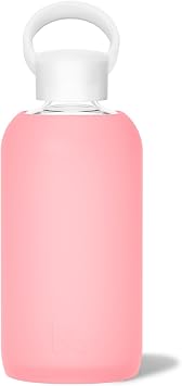 bkr - Little Smooth - Reusable Glass Water Bottle - 16oz - Fits in Cup Holder - Leakproof, Travel Friendly - BPA Free, Dishwasher Safe - Removable Silicone Sleeve & Carrying Loop