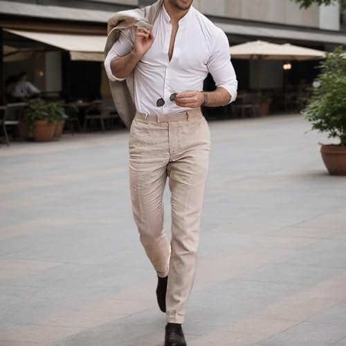 Linen Suit for Men Slim Fit 2 Piece, Mens Linen Suit Summer Beach Wedding Prom Party Formal Business Mens Suits4