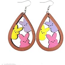 Colorful Easter Rabbit Wooden Dangle Earrings for Women Girls Jewelry