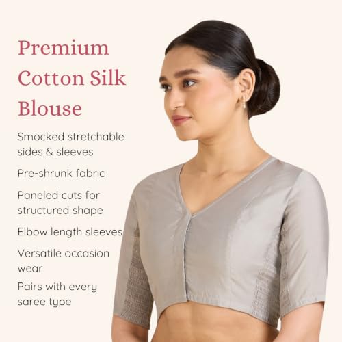 Image of Studio Shringaar Women's Cotton Stretchable (Smocked) Readymade Saree Blouse with Underarm Sweat Pads (Pack of 14 Pads)