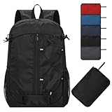 ZZY Wanderrucksack 25L Faltbarer Rucksack – Leichter, Wasserfester Tagesrucksack Daypack für Outdoor, Wandern, Reisen, Schwarz