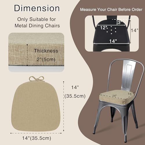 Image of OVOV 14x14 Chair Cushions for Metal Dining Chairs Set of 4 Beige | Non Slip, Washable Removable Cover with Ties, Textured, for Dining Room, Kitchen Cafes Bistro Patio, Stackable Chairs