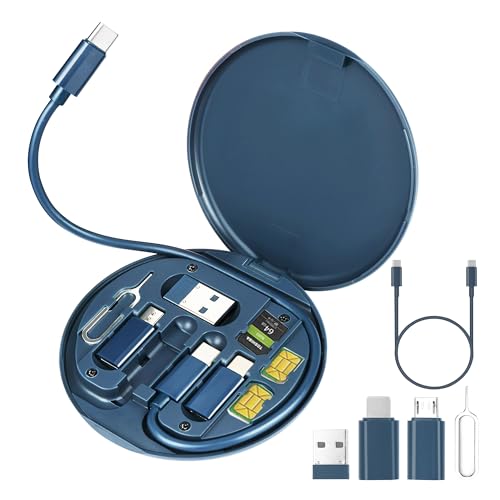 evron USB C Adapter OTG,Multi Charging Cable Conversion Set USB A & Type C to Micro,USB C to Micro USB,Card Storage,Data Transfer,Contains Sim Card Slot Tray Eject Pin,Phone Holder (Blue)