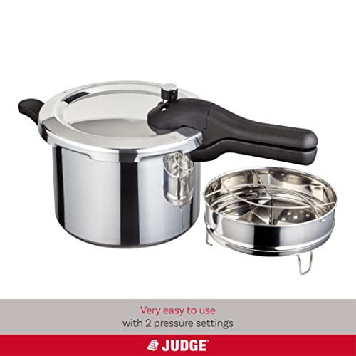 Judge Everyday Jday79 Stainless Steel Pressure Cooker 5Qt With Pressure Cooker Steamer Basket, Divider Insert & Trivet, Large Pressure Cooker For 5-7 People - 5 Year Guarantee #TOP1