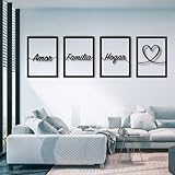 Amaisso Cuadros Decorativos Pared Salón Modernos | Cuadros Decoracion Dormitorios | 4 Paneles de Madera 40x30 cm | Decoración Habitacion Pared, Salon, Dormitorio o Regalo de Pareja (Frase Hogar)