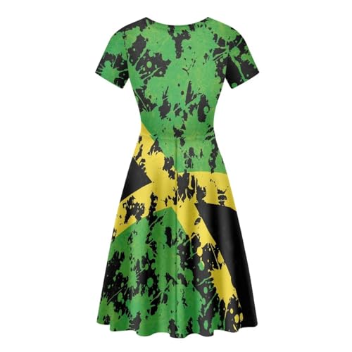 Image of HUGS IDEA Womens Puffy Swing Midi Dress Round Neck Short Sleeve Party A-Line Dresses