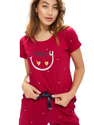 Image of LOTIK Women's Cotton Little Heart Smile Printed Top & Shorts Set