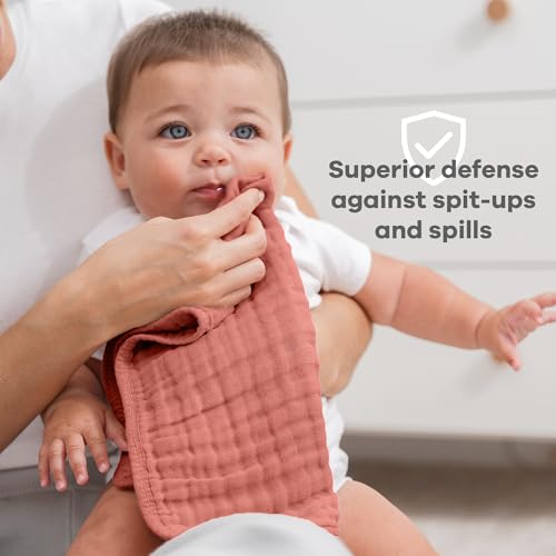 Image of Comfy Cubs Muslin Burp Cloths 20 inch x 10 inch, Pack of 10 - Large, 6-Layer, Ultra Absorbent 100% Cotton for Baby Drool and Messes - Soft, Safe & Gentle Baby Burp Cloths for Boys & Girls - Dusty Rose