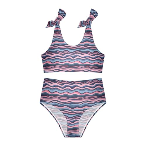 Wave Lines Girls Two Piece Tankini Swimsuits Summer Bathing Suit Beach Swimwear Set4