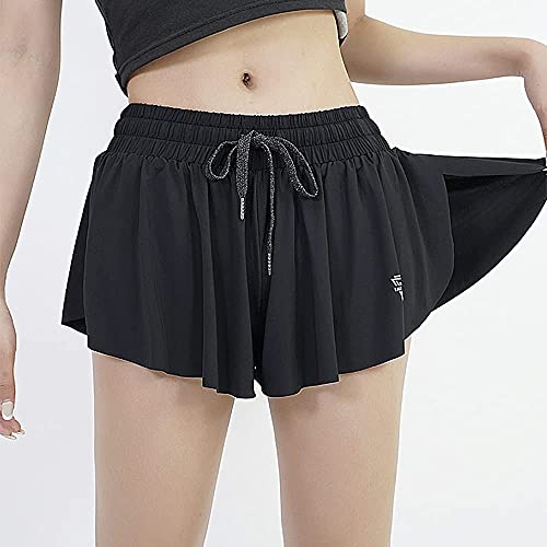 Image of 2 in 1 Flowy Running Shorts for Women Gym Yoga Athletic Womens Workout Biker Spandex Lounge Sweat Skirt Summer