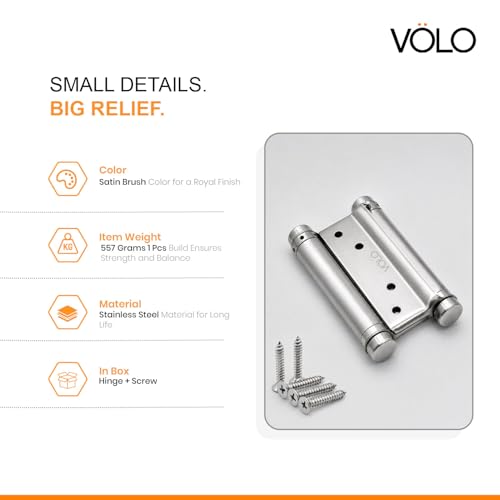 Image of VOLO Self Closing Double Action Hinge Pack of 2 Pieces (1 Set) | Heavy Duty Swing Door Hinge | Both Side Opening Spring Hinge with Screws | (5 Inch, Stainless Steel)