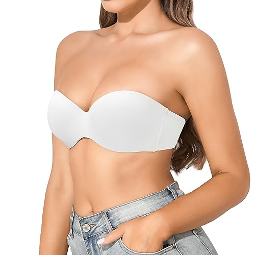 Eleplus Women's Strapless Bra Push Up Underwired Plus Size Multiway Convertible Bra(White,44DD) - Image 2