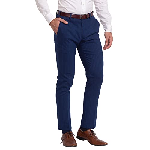 Image of Park Avenue Men Mid Rise Polyester Blend Stripe Pattern Super Slim Fit Flat Front Formal Trouser