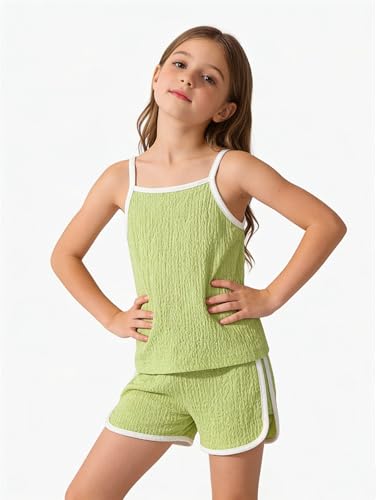 Image of Girls 8 Pieces Summer Outfits Casual Cami Tank Top and Dolphin Shorts Clothing Sets 4-8Y