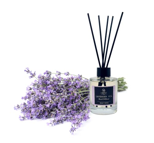 Orient Therapy Lavender Oil Reed Diffuser Set – Includes Scented Reeds Diffuser Oil Sticks, Home Décor Aromatherapy Fragrance With Natural Essential Oils & Decorative Glass Vase, 4.05 Fl. Oz. #TOP3