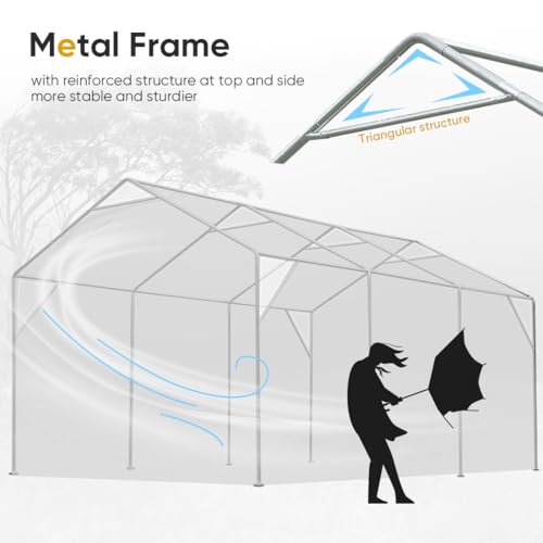 ADVANCE OUTDOOR 10x20 ft Adjustable Height Carport with Removable Window Sidewalls and Doors, Heavy Duty Car Canopy Garage Party Tent Boat Shelter with Reinforced Poles, Gray