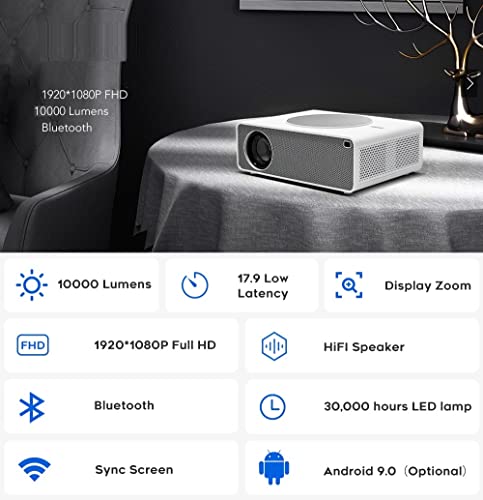 Image of AUN AKEY7 MAX 9.0 Android Version 6500 Lumen, 300inch Display, 3D Ready 4k Full HD Projector 1920x1080P 2GB RAM /16GB ROM Wi-Fi Bluetooth Mira cast Home Theatre White LED Projector