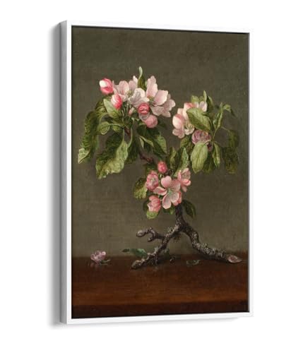 Toile Martin Johnson Heade Apple Blossoms avec cadre flottant blanc pour sublimer un mur vide