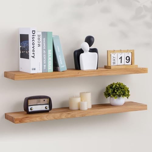 2'li Doğal Ahşap Duvar Rafı Kütüphane Kitaplık Banyo ve Mutfak Düzenleyici 50x15