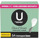 U by Kotex Panty Liners, Clean & Secure, Light Absorbency, Regular Length, 64 Count (Packaging May Vary)