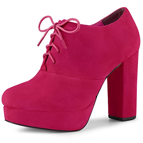 Bottines à lacets rose vif femme chaussures à talon épais et confortable taille 42 EU