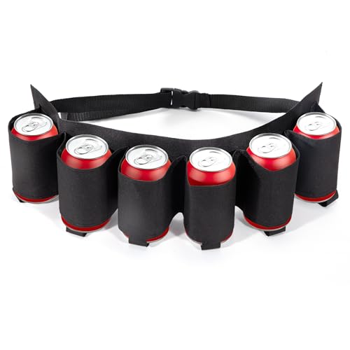 Heveer Cinturón de Cervezas Porta Cerveza Cinturón con 6 Portavasos Cerveza Titular para Fiestas Camping Viajes Barbacoa Negra