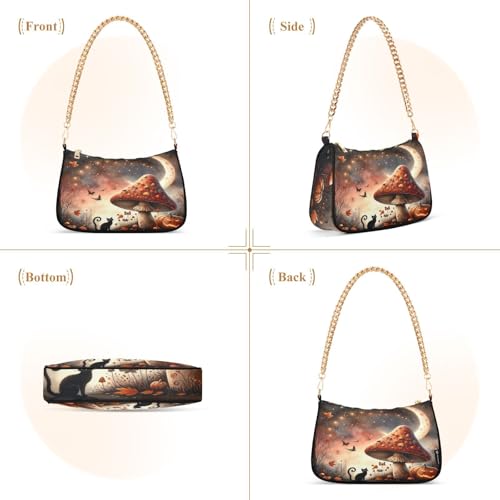 Watercolor Halloween Mushroom Shoulder Bag for Women, Handbag with Chain Strap, Soft Purse Tote Bag for Ladies3