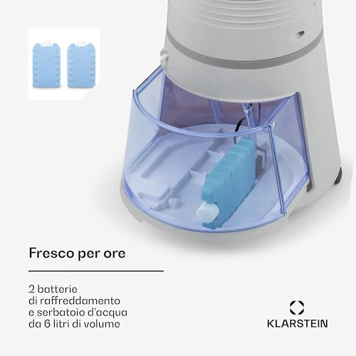 Climatizzatore 4In1: Raffrescatore Evaporativo, Ventilatore, Umidificatore/Ionizzatore, 6L, Oscillazione, 30W, 210M³/H, Timer, No Tubo Di Scarico, Portatile, Klarstein, Argento, Skyscraper Ice Smart - 3