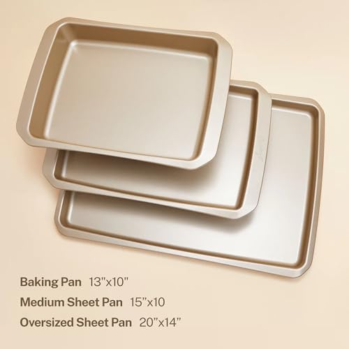 Cravings Bake-Anything 3-Piece Sheet Pan Set, Nonstick Steel Baking Sheets for Pizza, Cake, and Cookie Baking, Oversized, Medium, and Small Pans – Kitchen Essentials by Chrissy Teigen - Image 4