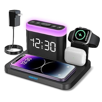 Wireless Charging Station, 5 in 1 Wireless Charger Stand with Alarm Clock, 7 Night Lights, Charging photo Wireless Charging Station, 5 in 1 Wireless Charger Stand with Alarm Clock, 7 Night Lights, Charging