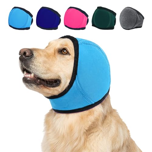 Image of MIGOHI Dog Ear Muffs Noise Protection, Calming Hoodie with Soft Padding-Adjustable Headphones for Dog, Hook & Loop Headband for Dogs, M, Blue