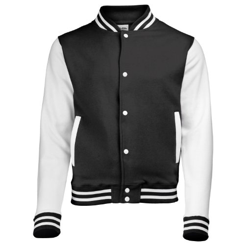 Hoods Big Boys' Varsity Letterman Jacket Jet Black/White 9 to 11 Years