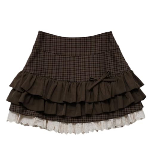 Women's Y2k Cute Ruffled Plaid Skirt Punk Gothic Mini Cake