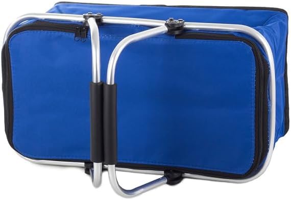 Cestino Termico Picnic, Pieghevole Portatile Pranzo Aperto, Cesto Gite Mare Montagna Parco, Caldo Freddo Alimenti Bevande Lungo, Comfort Maniglie Cerniera Fondo Rigido Anti Scivolo (BLU)