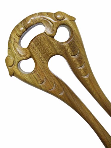 FINGER LOVE Handmade Carved 2-Prong Wooden Hairpin vintage Chopsticks Chinese Decorative Accessory Hair Stick Longevity Green Sandalwood