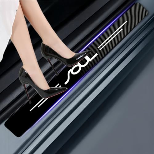 4PCS car Door sill Protector Stickers Compatible with Soul Carbon Fiber Texture Leather car Door sill Cover car Exterior Accessories