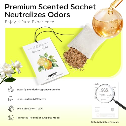 Image of MYARO 12 Packs Lemon Scented Sachets for Drawer Closet Bathroom Odor Eliminator - Fresh Home Fragrance Car Air Frehener