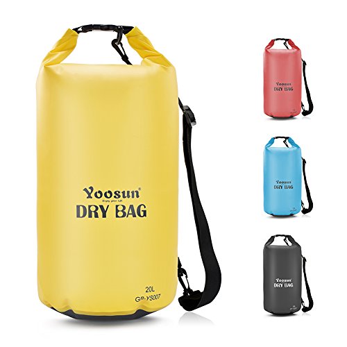 YOOSUN Bolsa Impermeable Bolsas Estancas Seca Impermeable Con Correa Ajustable de Cintura rafting, kayak navegación, senderismo, esquí, buceo, pesca, escalada, camping-10L/20L/30L/40L (20L, Amarillo)