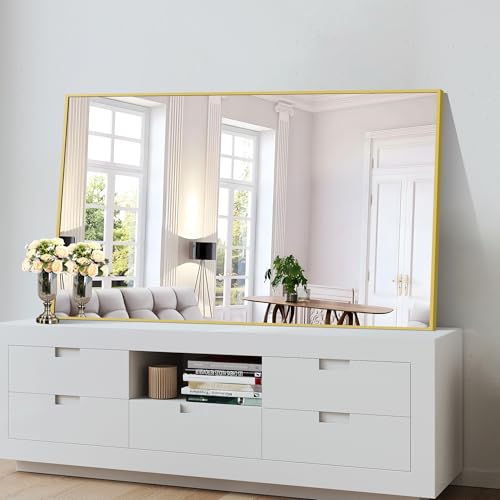 Image of COFENY Gold Bathroom Mirror for Wall, 60x36 Inch Rectangle Mirrors with Metal Frame, Modern Vanity Wall Mirror Decor for Bathroom Living Room, Entryway Hangs Horizontal or Vertical