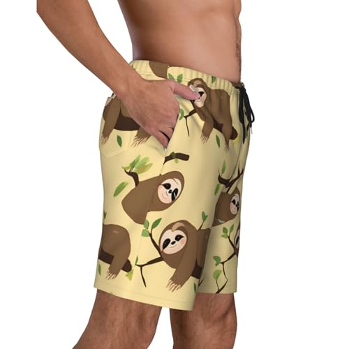 Cute Sloths On Yellow Lemons Print Men's Beach Pants Lightweight Quick-Dry Swim Pants with Mesh Lining for Men3
