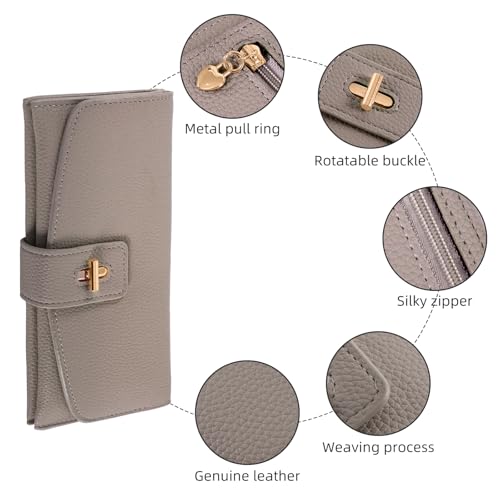 Long Wallet Women PU Leather Cash Wallets Womens Zipper Anti Theft Wallet Coin Purse Credit Card Holder with 14 Slots for Ladies Money Bag - Grey Brown4