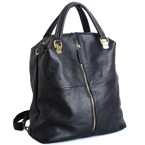 Alice Fan Mochila de piel de vaca auténtica para mujer, bolsa de hombro, bolsa de viaje de cuero negro, bolsa cruzada, Negro -, 13.4 inches, Moda