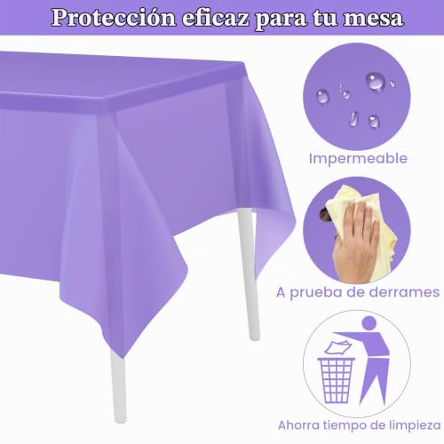 Miniatura 3 de Plulon 2 Piezas Mantel Púrpura Cubierta De Mesa De Plástico 137 X 274 Cm Cubierta De Mesa Rectángulo Para Boda Fiesta De Cumpleaños Decoraciones De Mesa Para El Hogar
