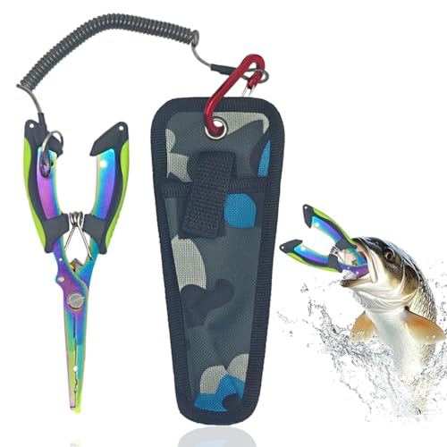 Image of Proberos Fishing Plier for Anglers, Stainless Steel Fishing Multi Tool with Lanyard, Storage Sheath & Carabiner, Split Ring Tool Hook Remover Fishing Line Cutter