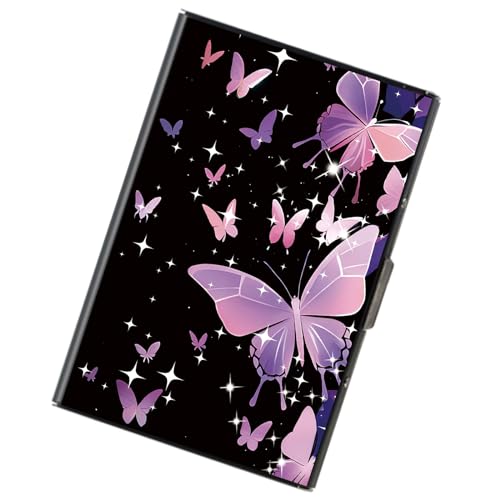 RYUITHDJP Business Card Holder Wallet – Stylish Butterflies Cover Design with Durably metal card organizer - Slim RFID Protected Credit Card Holder for Men and Women, 3.8x2.6 inches