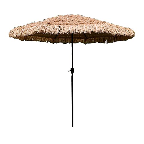 Parasol de Plage d'Hawaï 2,7m en Paille de Simulation et Toile Imperméable Couleur Naturelle