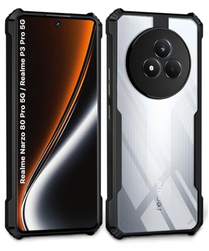 Image of WOW IMAGINE Shock Proof Clear Protective Back Case for Realme Narzo 80 Pro 5G - AirEDGE Technology | 360 Degree Camera Protection | Transparent Hybrid Back Case Mobile Cover - Black