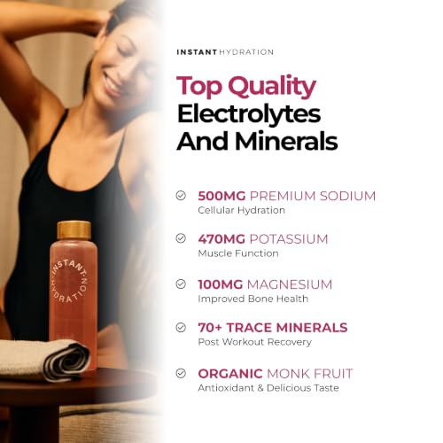 Image of Instant Hydration Sugar Free Electrolytes Powder Packets - Lychee Electrolyte Drink Mix & Travel Essentials - Post Workout Recovery, Brain Health, Muscle & Tissue Support - 20 Sticks